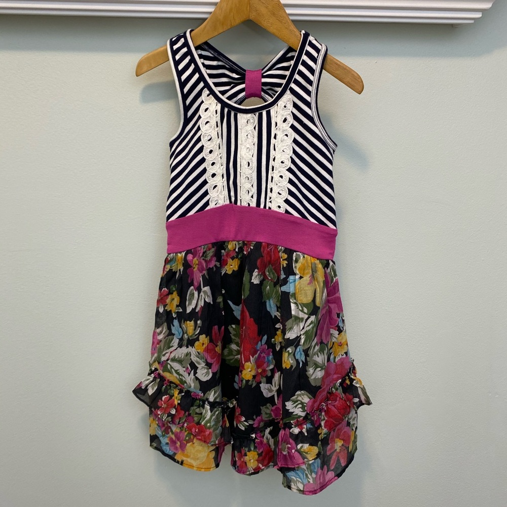 Girls ‘Truly Me’ Mixed Pattern Dress (Size 5)